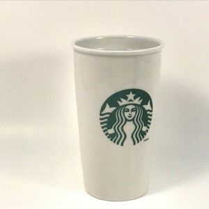Starbucks 2011 Mermaid Tumbler Ceramic Travel Coffee Mug / Glass White 12oz